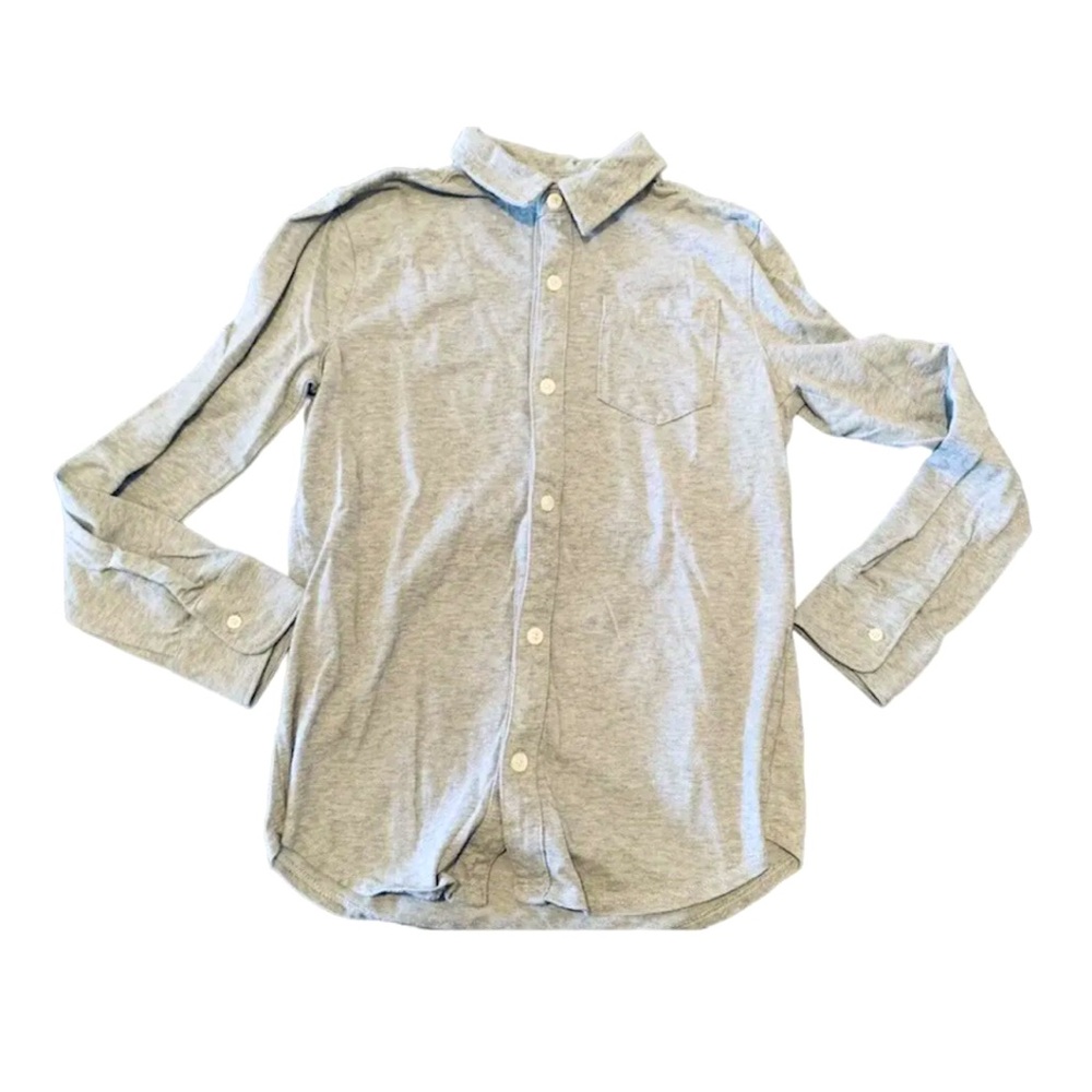 GAP Kids Boys Jersey Button Up Shirt, White Brown Stripe, Size 10 Large